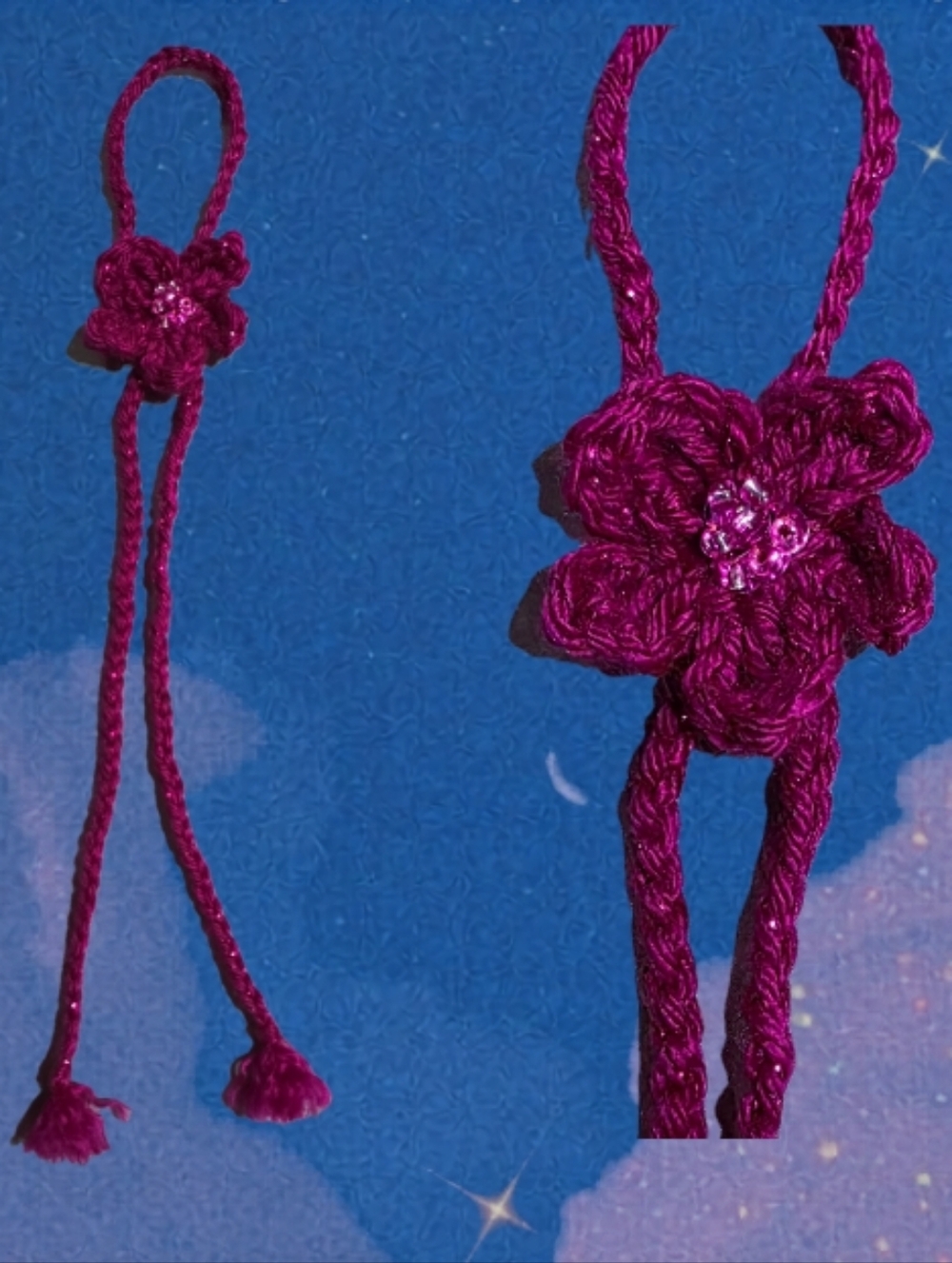 Handmade Crochet Flower Bolo Necklace — Magenta